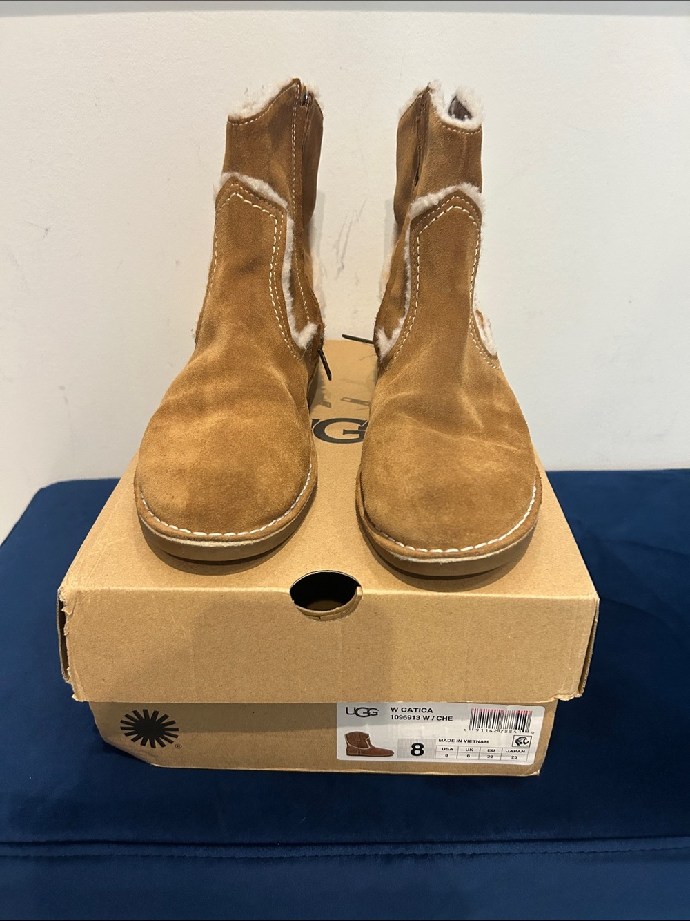 UGG Chestnut Suede Shearling Zip Ankle Boots